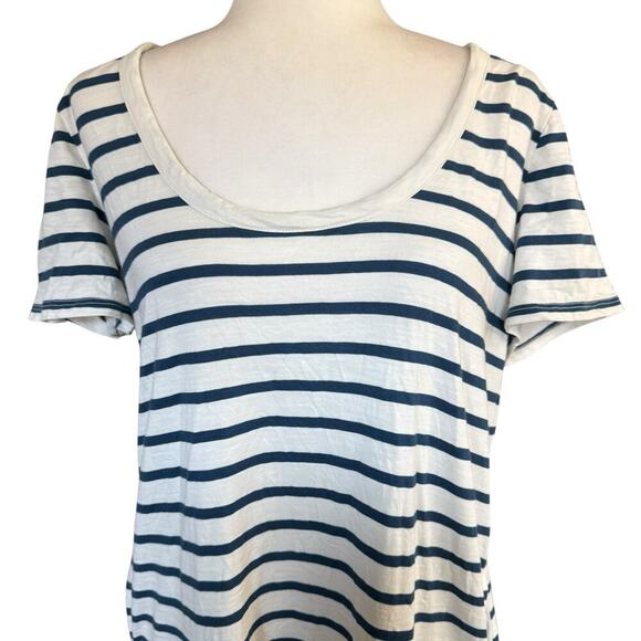 Faherty Merritt Dress Amagansett Stripe Scoop Neck Button Back Pocket L Organic - Picture 2 of 12